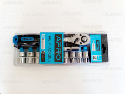 Набор насадок торцевых c трещоткой 1/2 CrV 12 шт (251412) 90Т APRO