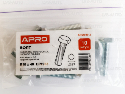 Болт с шестигранной головкой М 10x40 DIN 933 кл. пр. 5,8 цинк белый (пач. 10 шт.) APRO