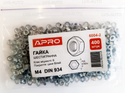 Гайка шестигранная, метрическая М4 DIN 934 кл. пр. 6 цинк белый (400шт) APRO 6004-2