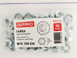 Гайка шестигранная, метрическая М10 DIN 934 кл. пр. 6 цинк белый (50шт) APRO 6010-2