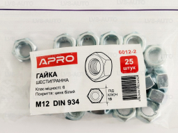 Гайка шестигранная, метрическая М12 DIN 934 кл. пр. 6 цинк белый (25шт) APRO 6012-2